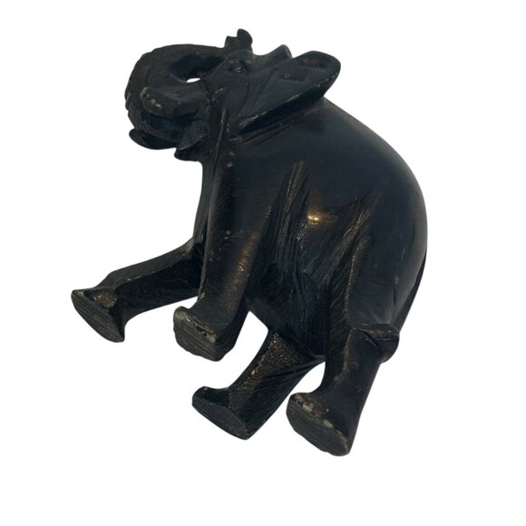 Hand-Carved Black Stone Elephant Figurine 3" Tall Decorative Accent Collectible - Picture 7 of 9